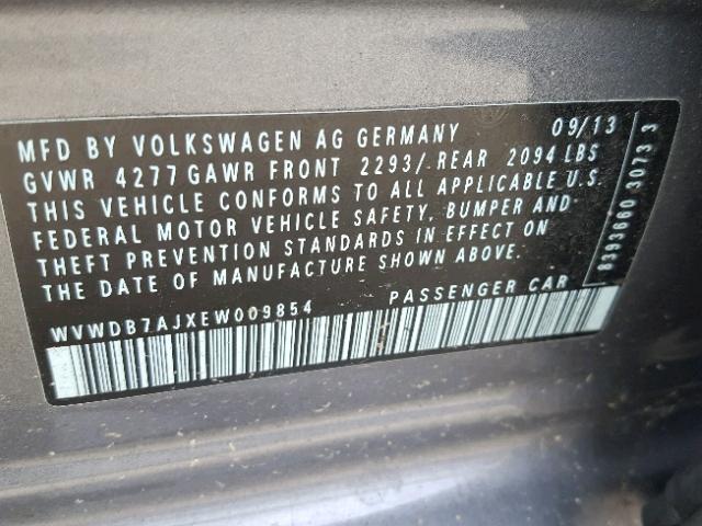 WVWDB7AJXEW009854 - 2014 VOLKSWAGEN GOLF 黑色 照片 10