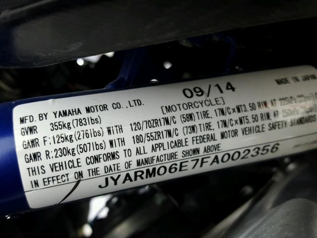 JYARM06E7FA002356 - 2015 YAMAHA FZ07 BLACK photo 19