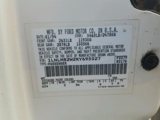 1LNLM82W2RY695027 - 1994 LINCOLN TOWN CAR S WHITE photo 10