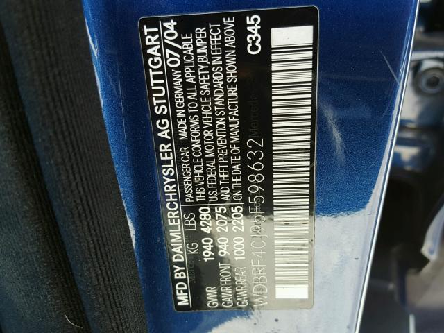 WDBRF40J95F598632 - 2005 MERCEDES-BENZ C 230K SPO BLUE photo 10