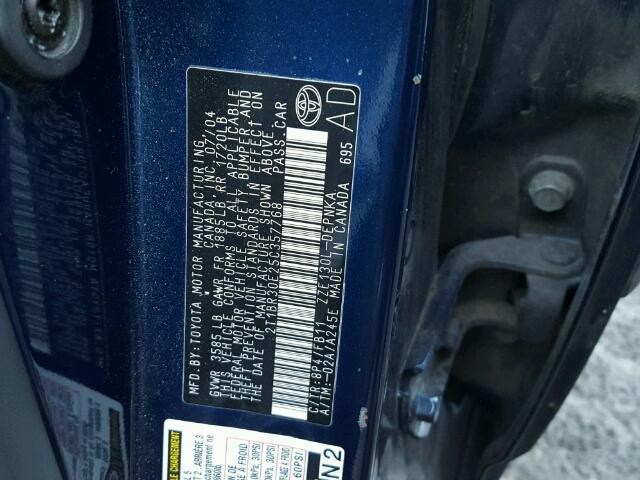 2T1BR30E25C357768 - 2005 TOYOTA COROLLA CE BLUE photo 10