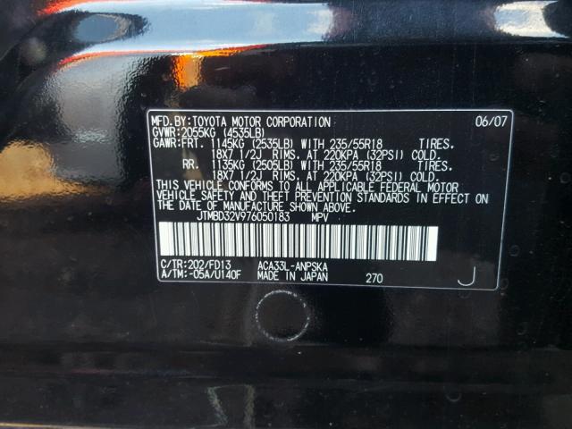 JTMBD32V976050183 - 2007 TOYOTA RAV4 BLACK photo 10