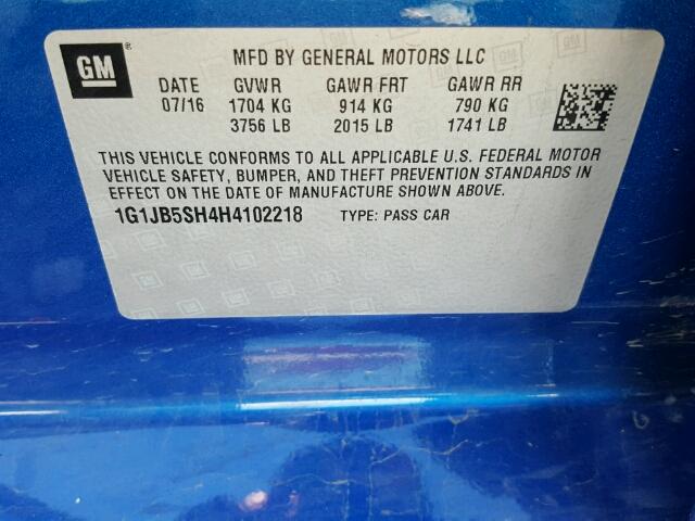 1G1JB5SH4H4102218 - 2017 CHEVROLET SONIC LS 蓝色 照片 10