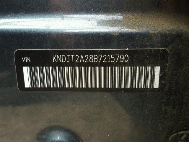 KNDJT2A28B7215790 - 2011 KIA SOUL BLUE photo 10