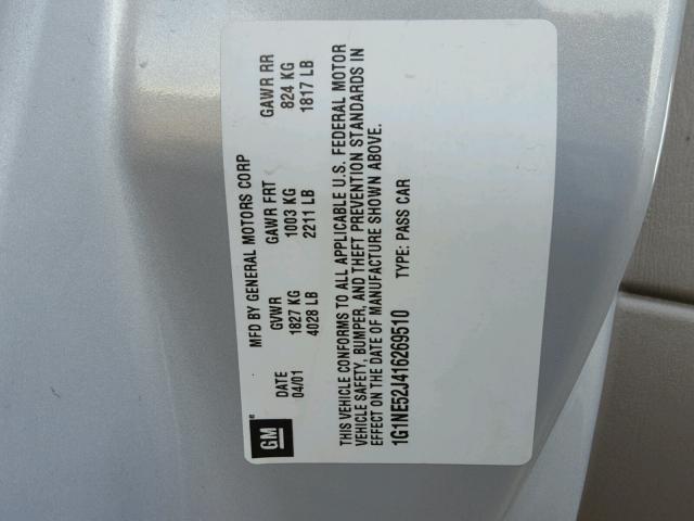 1G1NE52J416269510 - 2001 CHEVROLET MALIBU LS ვერცხლისფერი ფოტო 10