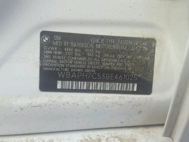 WBAPH7C53BE461025 - 2011 BMW 328 I WHITE photo 10