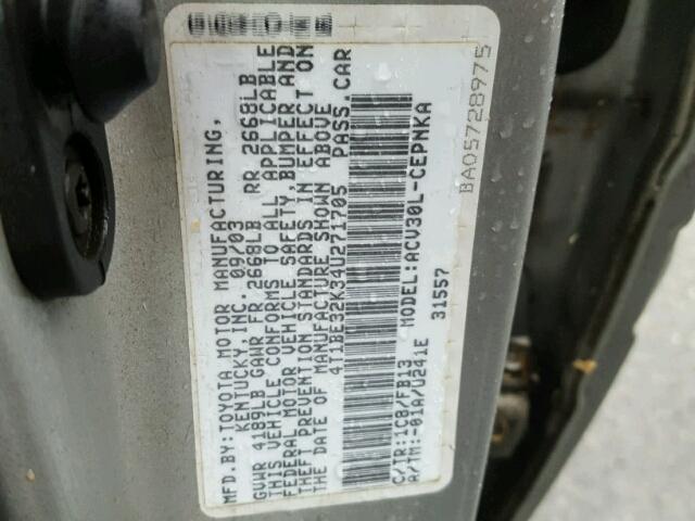 4T1BE32K34U271705 - 2004 TOYOTA CAMRY LE ვერცხლისფერი ფოტო 10