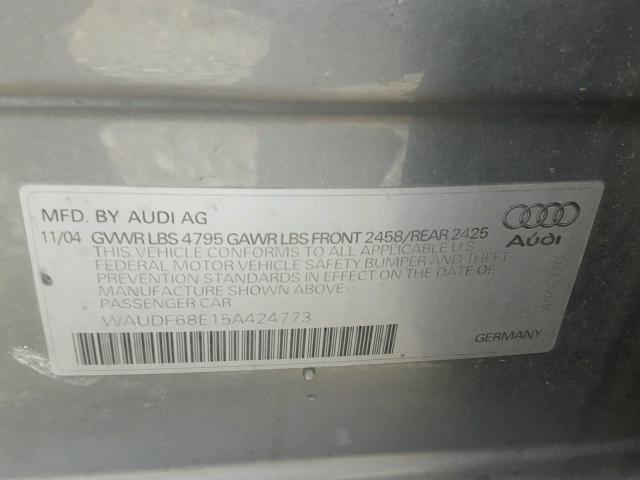 WAUDF68E15A424773 - 2005 AUDI A4 2.0T QU GRAY photo 10