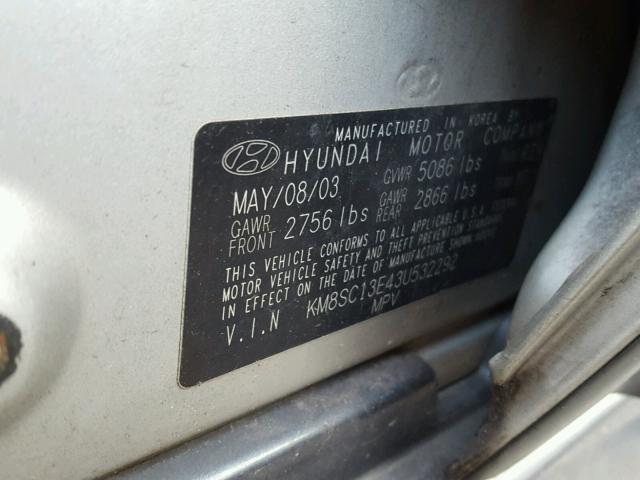 KM8SC13E43U532292 - 2003 HYUNDAI SANTA FE G BEIGE photo 10