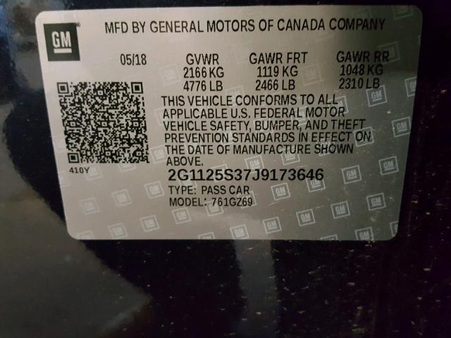 2G1125S37J9173646 - 2018 CHEVROLET IMPALA PRE BLUE photo 10