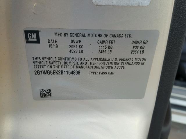 2G1WG5EK2B1154898 - 2011 CHEVROLET IMPALA LT GOLD photo 8