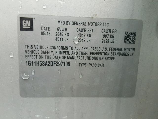 1G11H5SA2DF297106 - 2013 CHEVROLET MALIBU LTZ 银色 照片 10