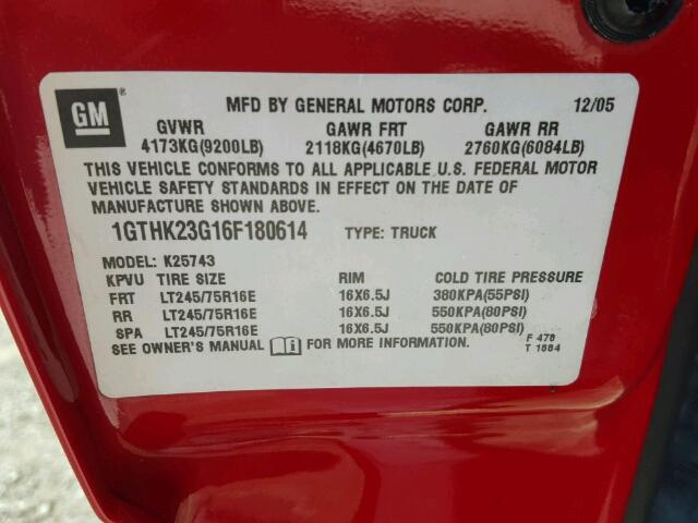 1GTHK23G16F180614 - 2006 GMC SIERRA K25 RED photo 10