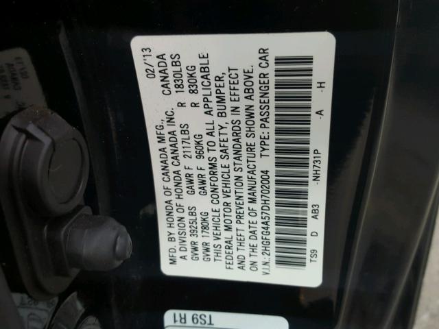 2HGFG4A57DH702004 - 2013 HONDA CIVIC SI BLACK photo 10