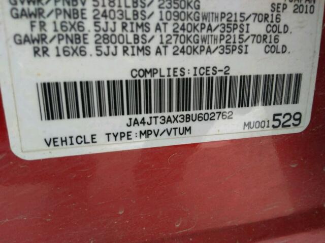 JA4JT3AX3BU602762 - 2011 MITSUBISHI OUTLANDER RED photo 9