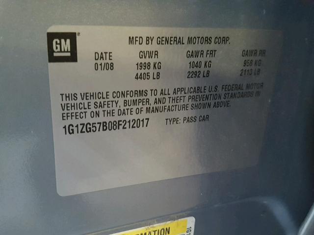 1G1ZG57B08F212017 - 2008 CHEVROLET MALIBU LS ლურჯი ფოტო 10