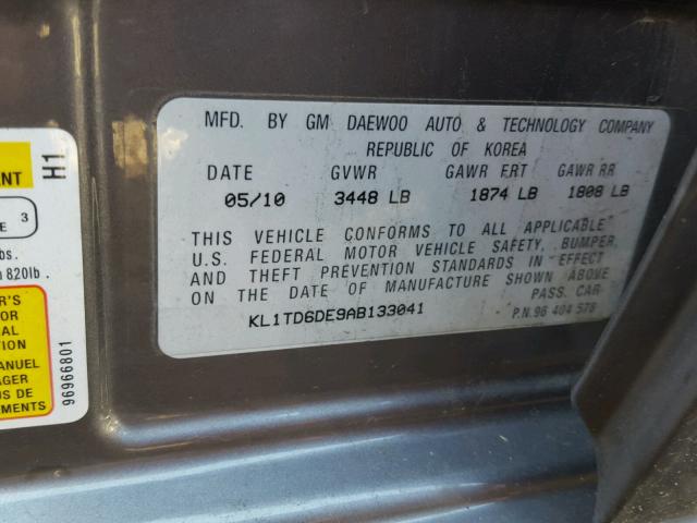 KL1TD6DE9AB133041 - 2010 CHEVROLET AVEO LS SILVER photo 10