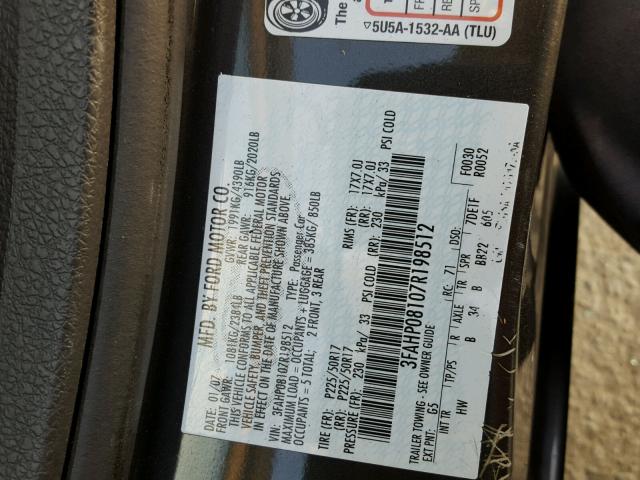 3FAHP08107R198512 - 2007 FORD FUSION SEL GRAY photo 10