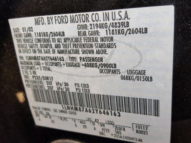 1LNHM87A62Y646163 - 2002 LINCOLN LS BLACK photo 10