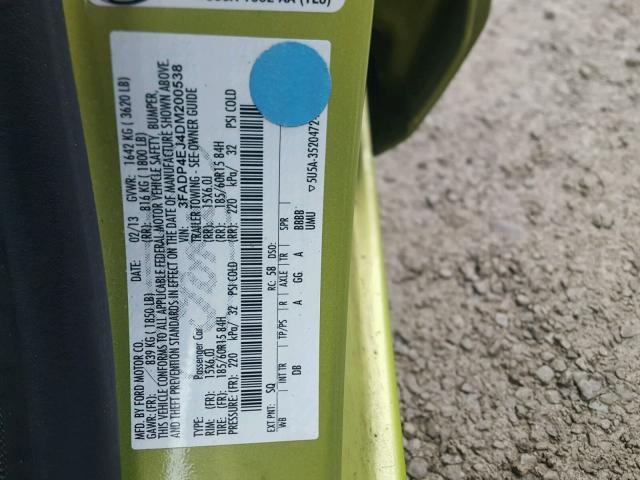 3FADP4EJ4DM200538 - 2013 FORD FIESTA SE GREEN photo 10