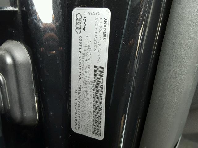 WAUPN44E07N006100 - 2007 AUDI S8 QUATTRO BLACK photo 10