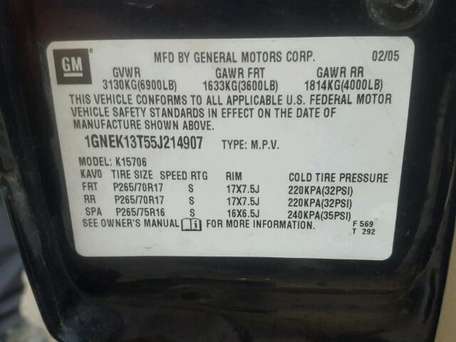 1GNEK13T55J214907 - 2005 CHEVROLET TAHOE K150 BLUE photo 10