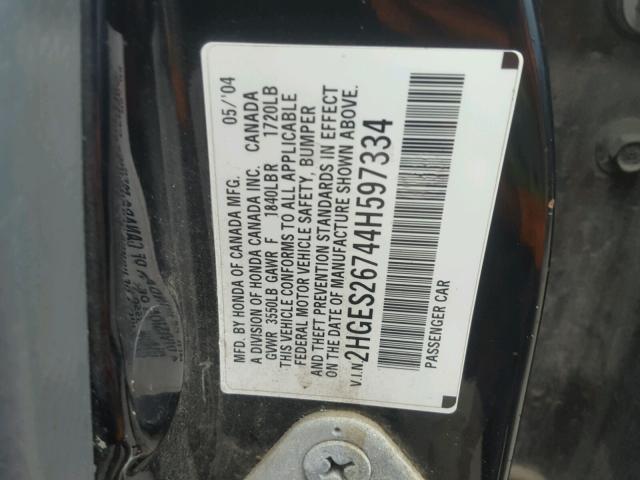 2HGES26744H597334 - 2004 HONDA CIVIC EX BLACK photo 10