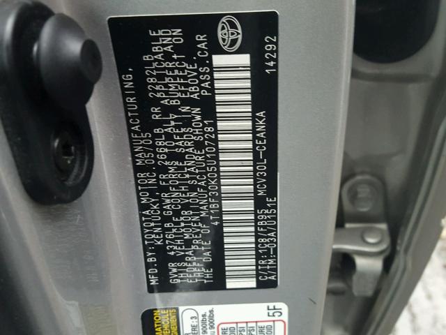 4T1BF30K05U107281 - 2005 TOYOTA CAMRY LE SILVER photo 10