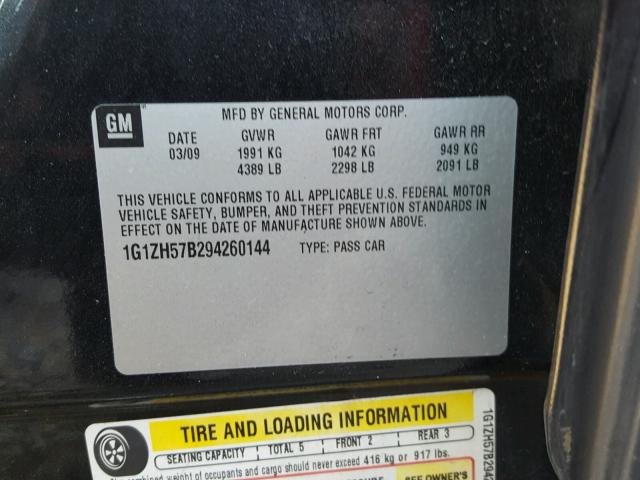 1G1ZH57B294260144 - 2009 CHEVROLET MALIBU 1LT BLACK photo 10