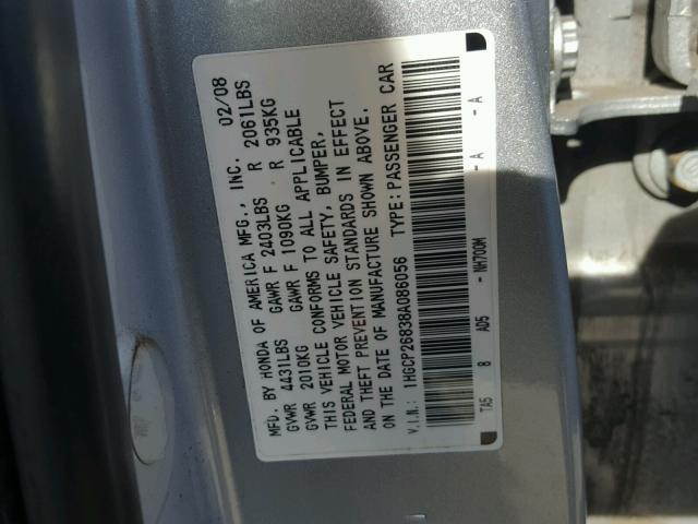 1HGCP26838A086056 - 2008 HONDA ACCORD EXL WHITE photo 10