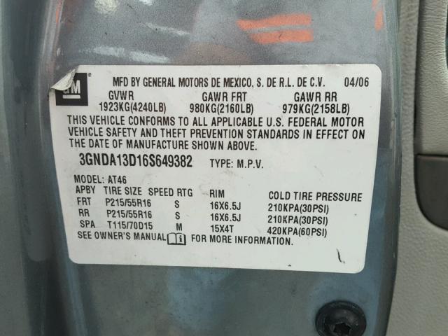 3GNDA13D16S649382 - 2006 CHEVROLET HHR LS ნაცრისფერი ფოტო 10