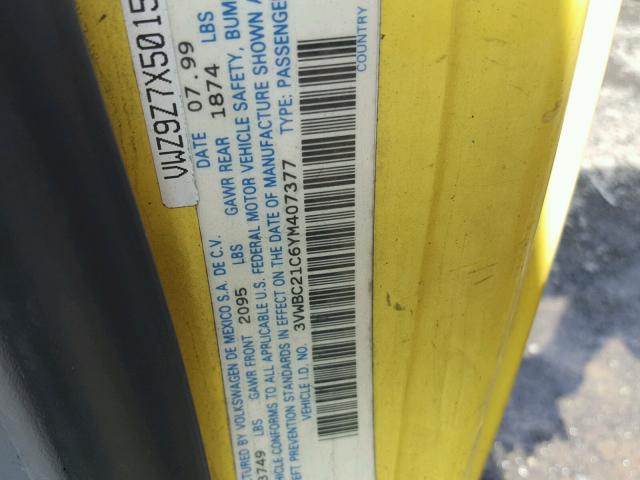 3VWBC21C6YM407377 - 2000 VOLKSWAGEN NEW BEETLE 黄色 照片 10