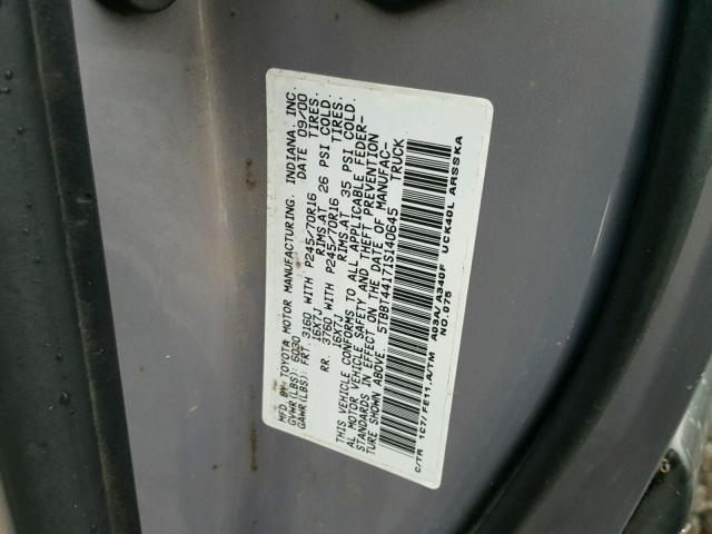 5TBBT44171S140645 - 2001 TOYOTA TUNDRA ACC GRAY photo 10