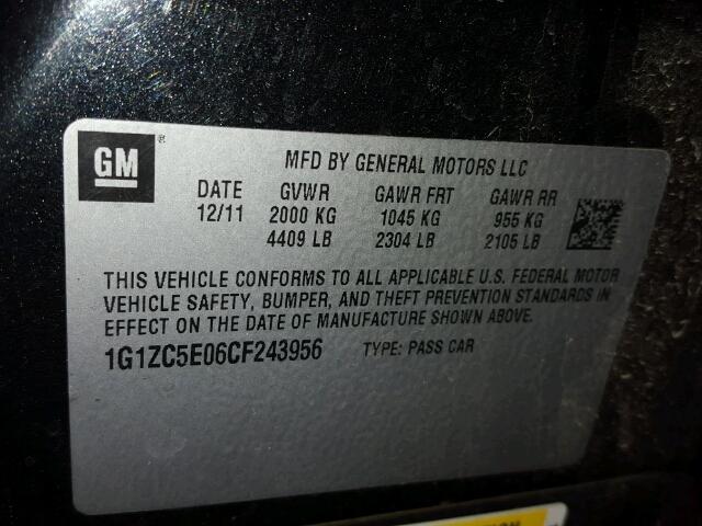 1G1ZC5E06CF243956 - 2012 CHEVROLET MALIBU 1LT 石墨色 照片 10