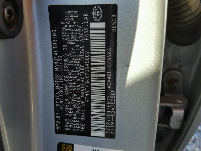 4T1BE46KX7U545602 - 2007 TOYOTA CAMRY NEW GRAY photo 10