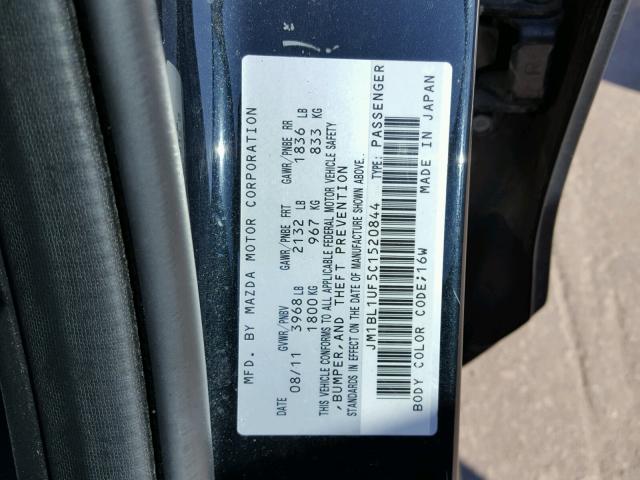 JM1BL1UF5C1520844 - 2012 MAZDA 3 I BLACK photo 10