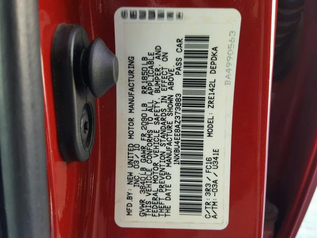 1NXBU4EE8AZ373883 - 2010 TOYOTA COROLLA BA RED photo 10