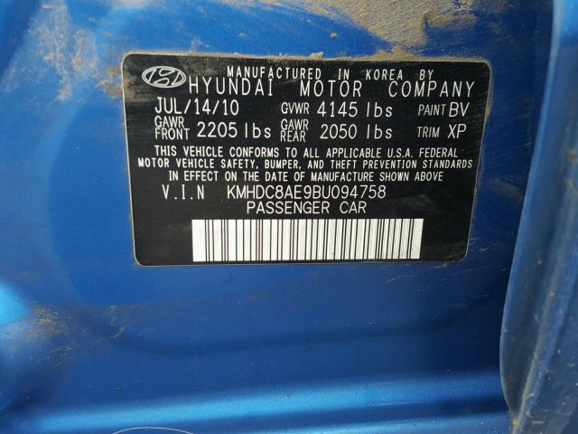 KMHDC8AE9BU094758 - 2011 HYUNDAI ELANTRA TO BLUE photo 10