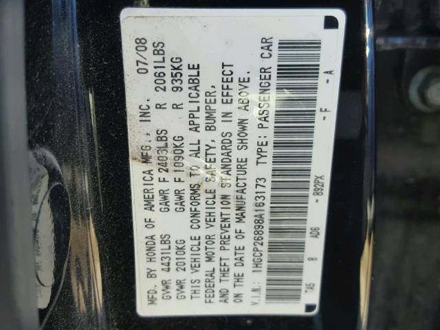 1HGCP26898A163173 - 2008 HONDA ACCORD EXL BLACK photo 10