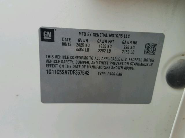 1G11C5SA7DF357542 - 2013 CHEVROLET MALIBU 1LT 白色 照片 10