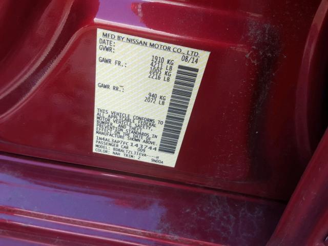 1N4AL3AP7FC143744 - 2015 NISSAN ALTIMA 2.5 RED photo 10