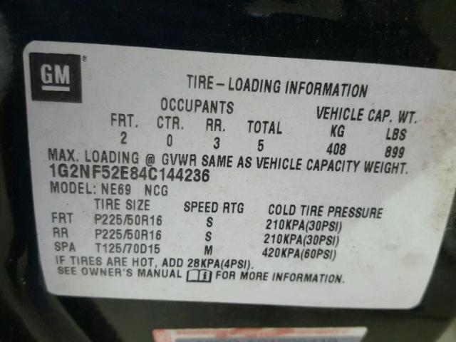 1G2NF52E84C144236 - 2004 PONTIAC GRAND AM S შავი ფოტო 10