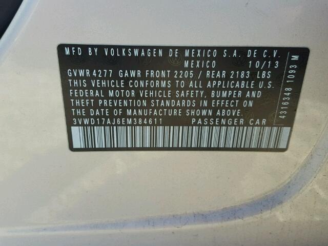 3VWD17AJ6EM384611 - 2014 VOLKSWAGEN JETTA SE 银色 照片 10