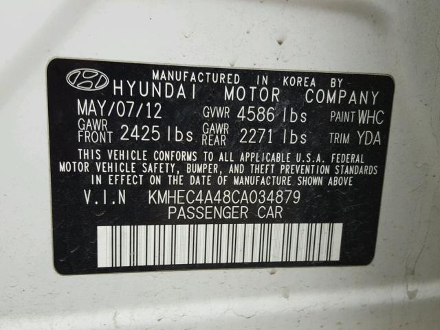 KMHEC4A48CA034879 - 2012 HYUNDAI SONATA HYB WHITE photo 10