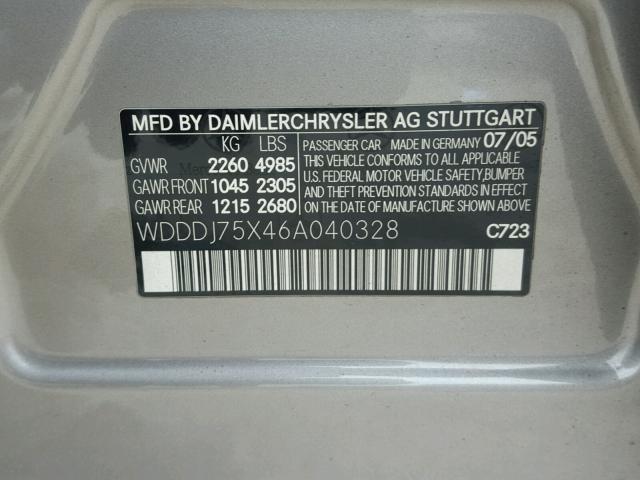 WDDDJ75X46A040328 - 2006 MERCEDES-BENZ CLS SILVER photo 10