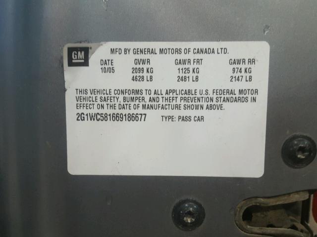 2G1WC581669186677 - 2006 CHEVROLET IMPALA LT GRAY photo 10