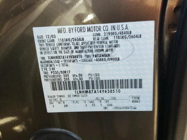 1LNHM87A14Y638510 - 2004 LINCOLN LS SILVER photo 10