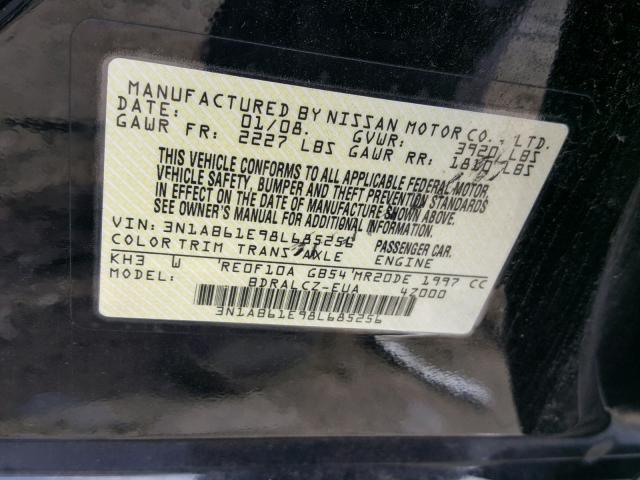 3N1AB61E98L685256 - 2008 NISSAN SENTRA 2.0 BLACK photo 10