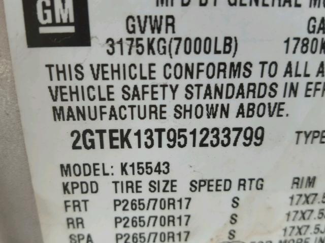 2GTEK13T951233799 - 2005 GMC NEW SIERRA SILVER photo 10