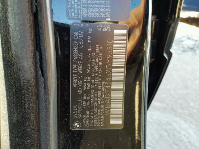 WBADT43452GY95510 - 2002 BMW 525 I AUTO BLACK photo 10